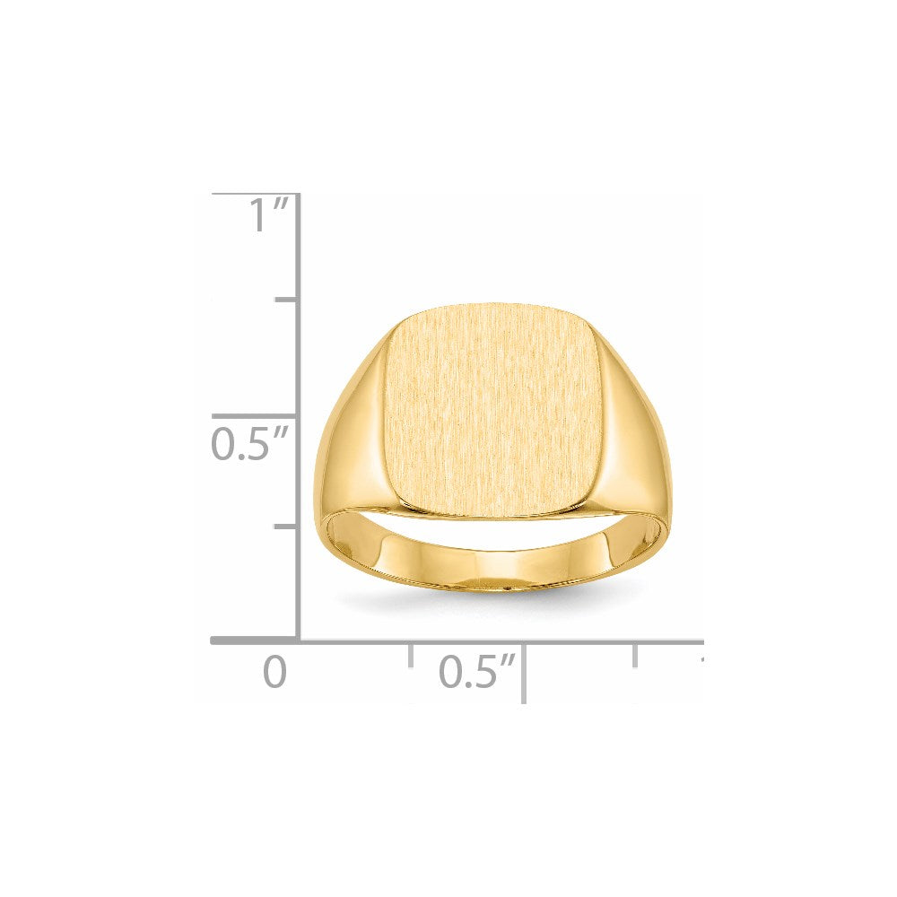 14k 13.5x15.0mm Cushion Closed Back Mens Signet Ring