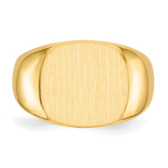 14k 15.5x14.0mm Cushion Closed Back Mens Signet Ring