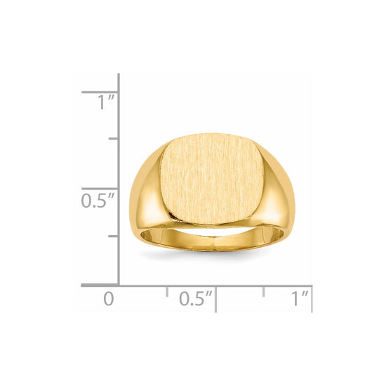 14k 15.5x14.0mm Cushion Closed Back Mens Signet Ring