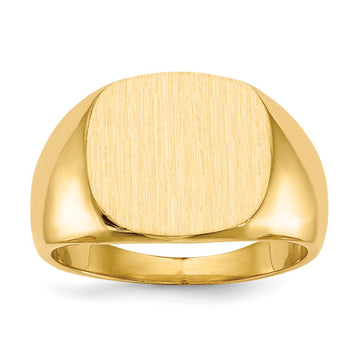 14k 15.5x14.0mm Cushion Closed Back Mens Signet Ring