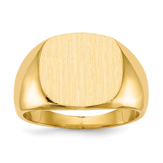 14k 15.5x14.0mm Cushion Closed Back Mens Signet Ring