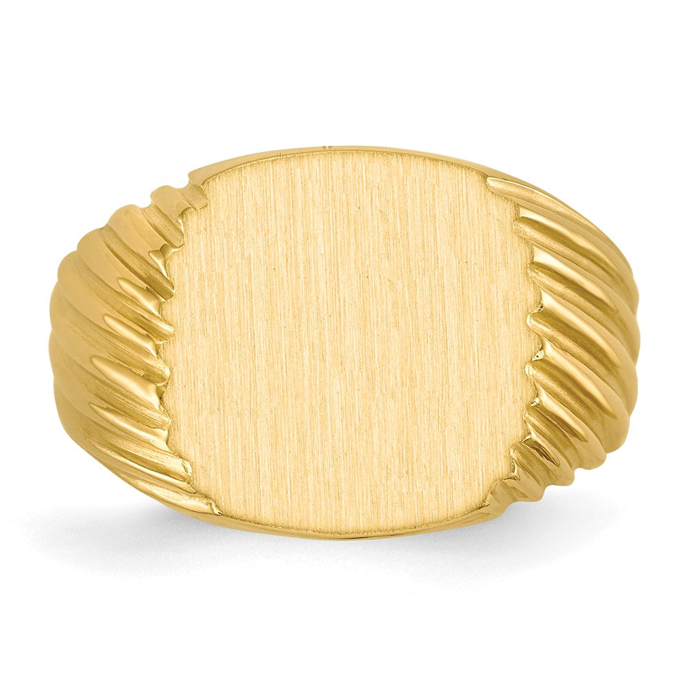 Gold Polished Grooved Open Back Signet Rings
