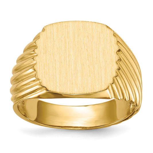 Gold Polished Grooved Open Back Signet Rings