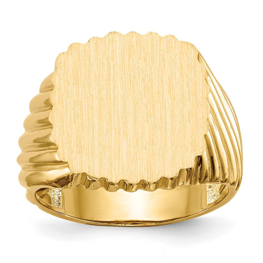 Gold Polished Grooved Open Back Signet Rings
