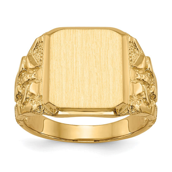 14k 13.0 x 14.0mm Octagon Open Back Mens Nugget Signet Ring