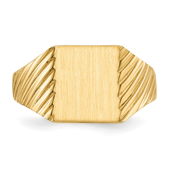 Gold Polished Grooved Closed Back Signet Ring