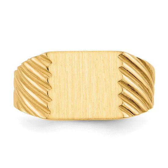 Gold Polished Grooved Closed Back Signet Ring