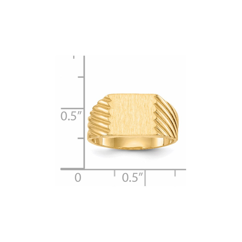 Gold Polished Grooved Closed Back Signet Ring