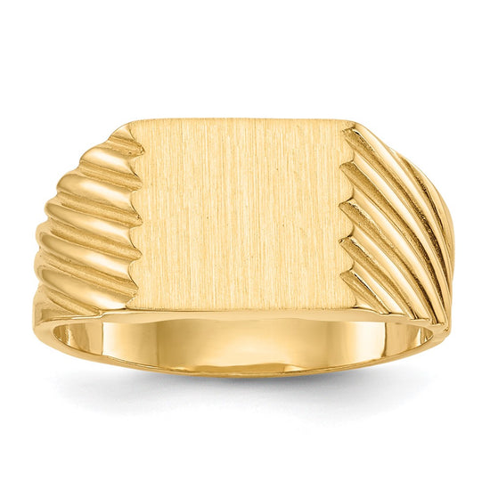 Gold Polished Grooved Closed Back Signet Ring