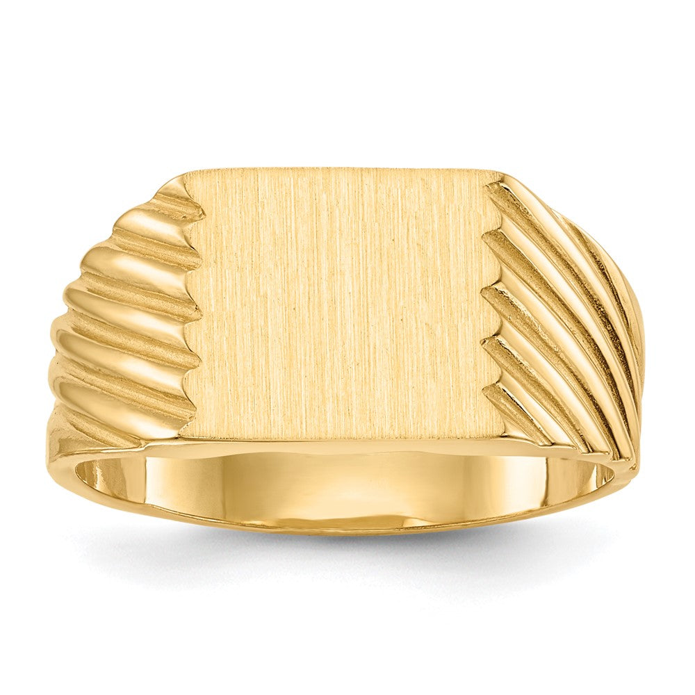 Gold Polished Grooved Closed Back Signet Ring
