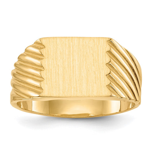 Gold Polished Grooved Closed Back Signet Ring
