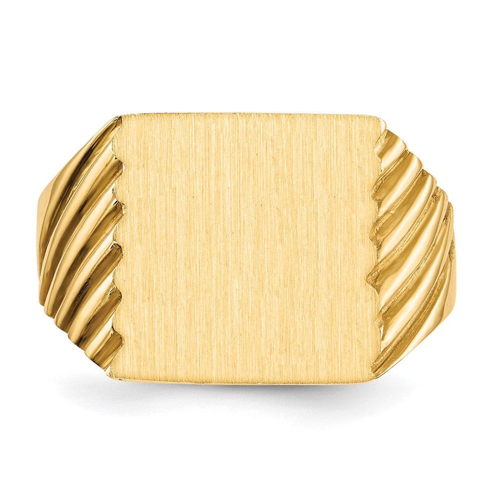 Gold Polished Grooved Closed Back Signet Ring