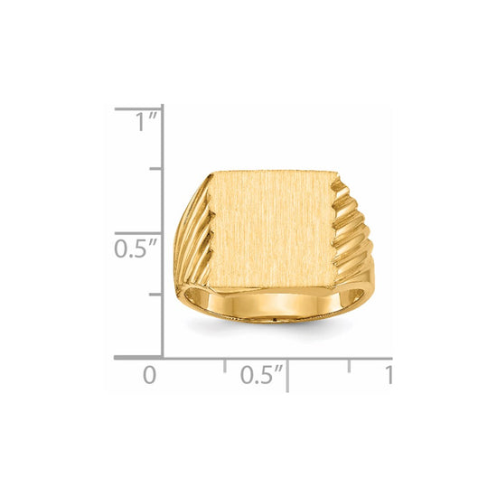 Gold Polished Grooved Closed Back Signet Ring