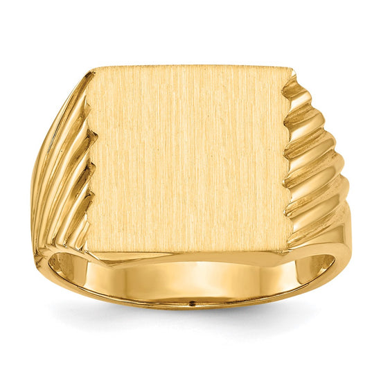 Gold Polished Grooved Closed Back Signet Ring