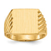 Gold Polished Grooved Closed Back Signet Ring