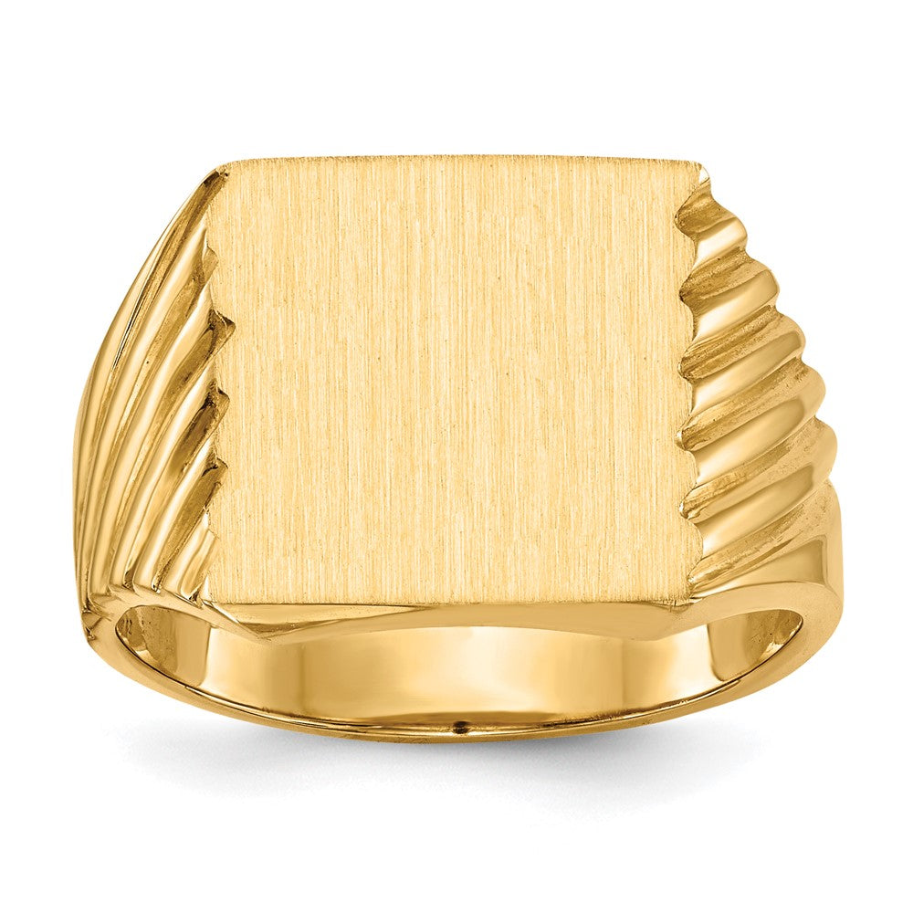 Gold Polished Grooved Closed Back Signet Ring