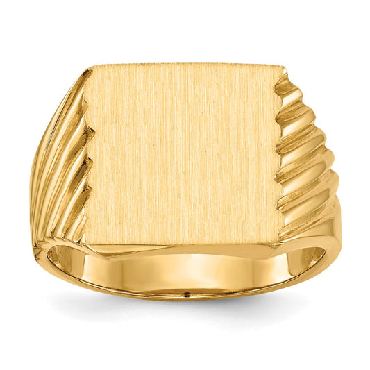 Gold Polished Grooved Closed Back Signet Ring