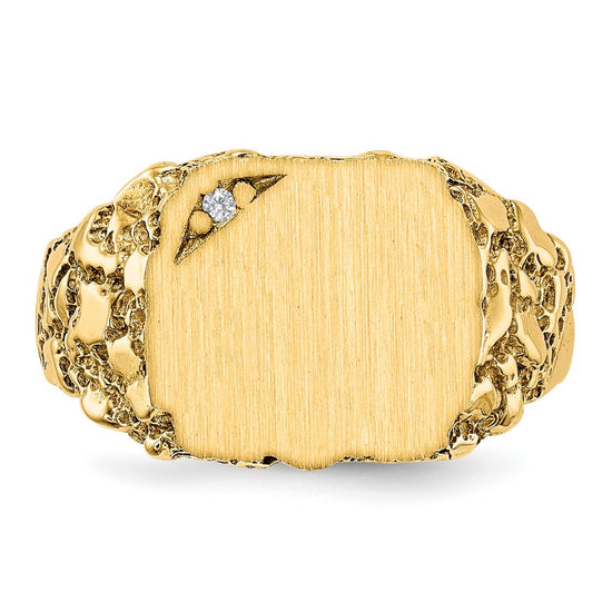 Gold Polished Diamond Nugget Signet Ring