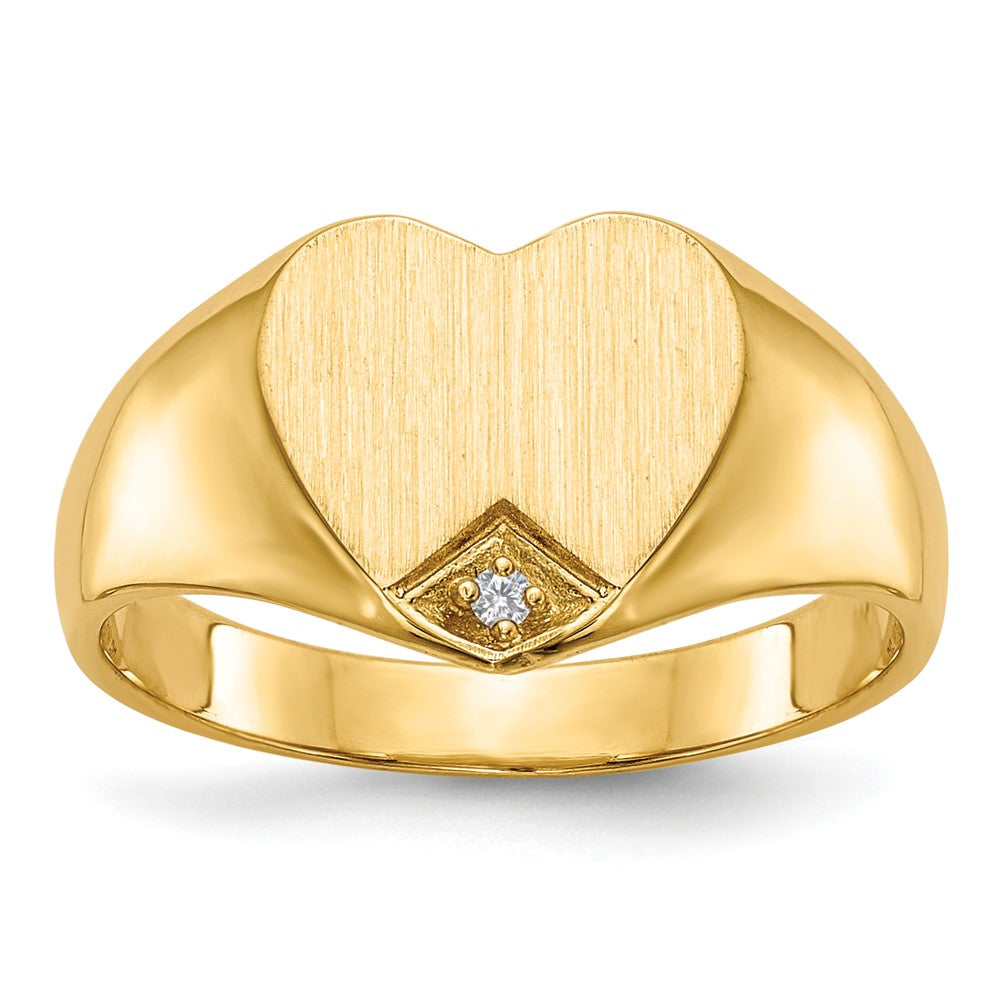 Gold Polished Heart and Diamond Signet Ring