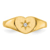 Gold Polished Heart and Diamond Signet Ring