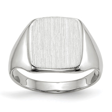 14k White Gold 10.5x11.0mm Cushion Closed Back Signet Ring