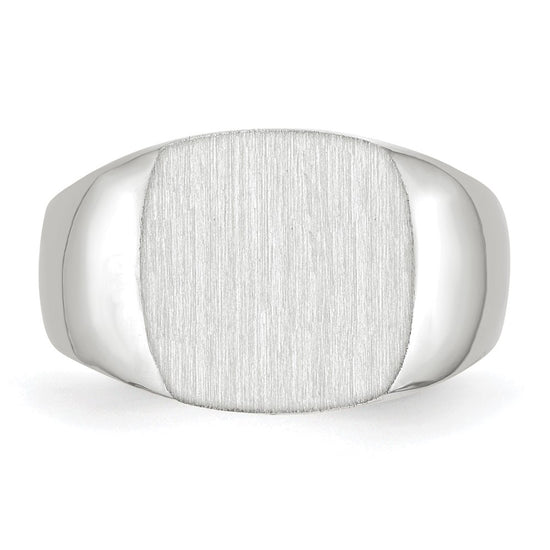 14k White Gold 12.5x12.5mm Cushion Closed Back Signet Ring