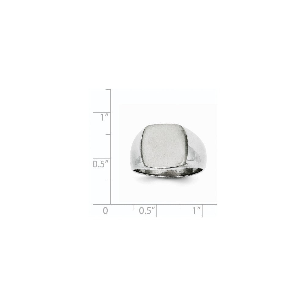 14k White Gold 12.5x12.5mm Cushion Closed Back Signet Ring