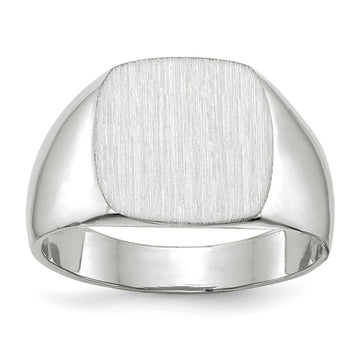 14k White Gold 12.5x12.5mm Cushion Closed Back Signet Ring