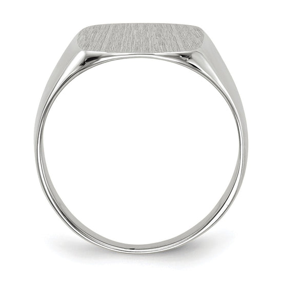 14k White Gold 13.5x14.5mm Cushion Closed Back Mens Signet Ring