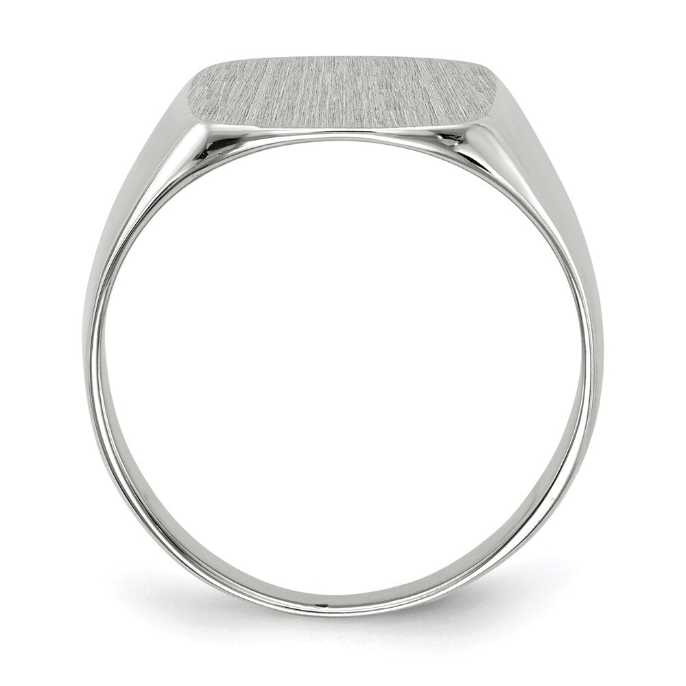 14k White Gold 13.5x14.5mm Cushion Closed Back Mens Signet Ring