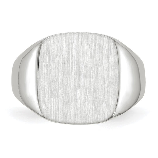14k White Gold 13.5x14.5mm Cushion Closed Back Mens Signet Ring
