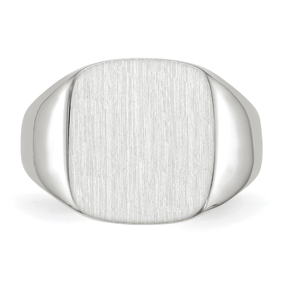 14k White Gold 13.5x14.5mm Cushion Closed Back Mens Signet Ring