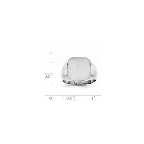 14k White Gold 13.5x14.5mm Cushion Closed Back Mens Signet Ring