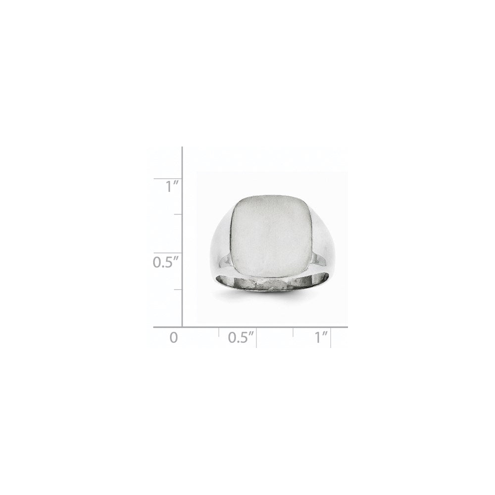 14k White Gold 13.5x14.5mm Cushion Closed Back Mens Signet Ring