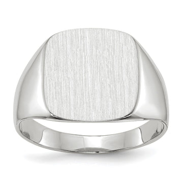 14k White Gold 13.5x14.5mm Cushion Closed Back Mens Signet Ring