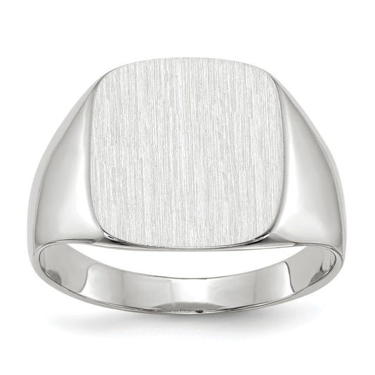 14k White Gold 13.5x14.5mm Cushion Closed Back Mens Signet Ring