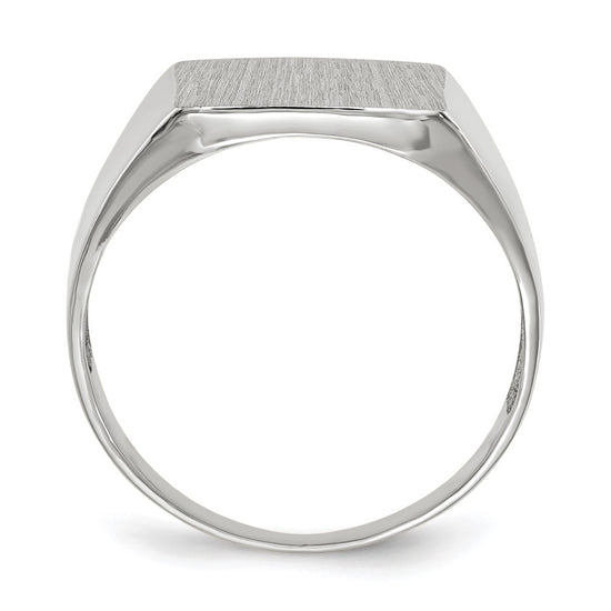14k White Gold 13.0x13.5mm Open Back Satin Mens Signet Ring