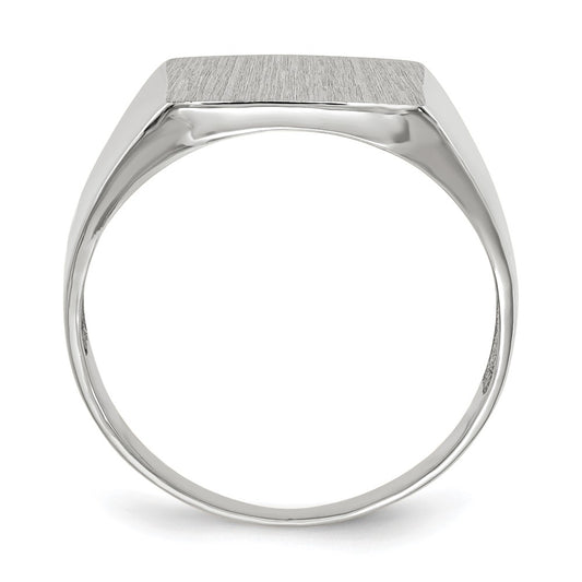 14k White Gold 13.0x13.5mm Open Back Satin Mens Signet Ring