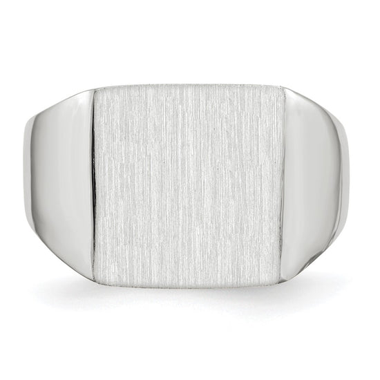 14k White Gold 13.0x13.5mm Open Back Satin Mens Signet Ring