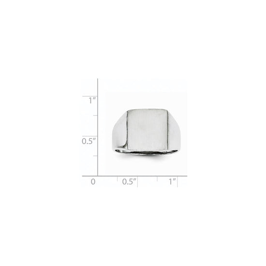 14k White Gold 13.0x13.5mm Open Back Satin Mens Signet Ring