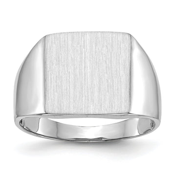 14k White Gold 13.0x13.5mm Open Back Satin Mens Signet Ring
