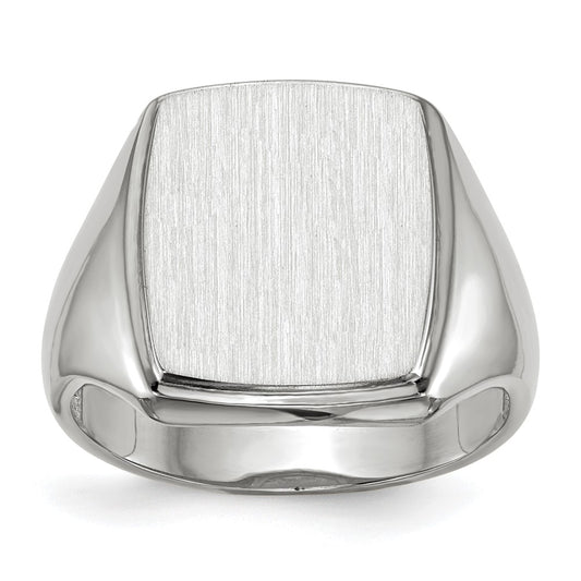 14k White Gold 13.0x15.0mm Rectangle Open Back Mens Signet Ring