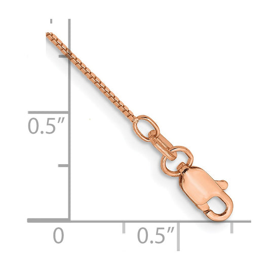 14K Rose Gold 10 inch .7mm Box Link with Lobster Clasp Chain Anklet