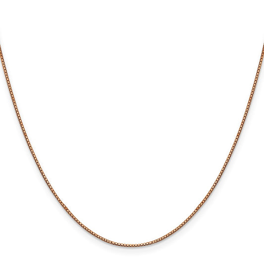 14K Rose Gold 22 inch .9mm Box Link with Lobster Clasp Chain
