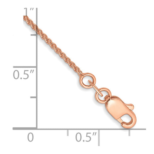 14K Rose Gold 10 inch 1mm Solid Polished Spiga with Lobster Clasp Anklet