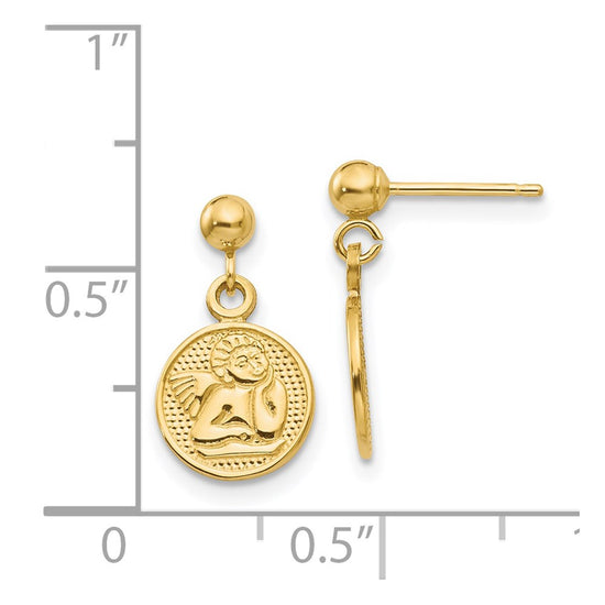 14k Polished Raphael Angel Disc Dangle Post Earrings