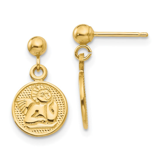 14k Polished Raphael Angel Disc Dangle Post Earrings