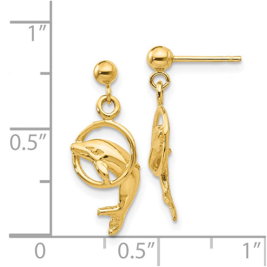 Gold Dolphin Dangle Post Earrings