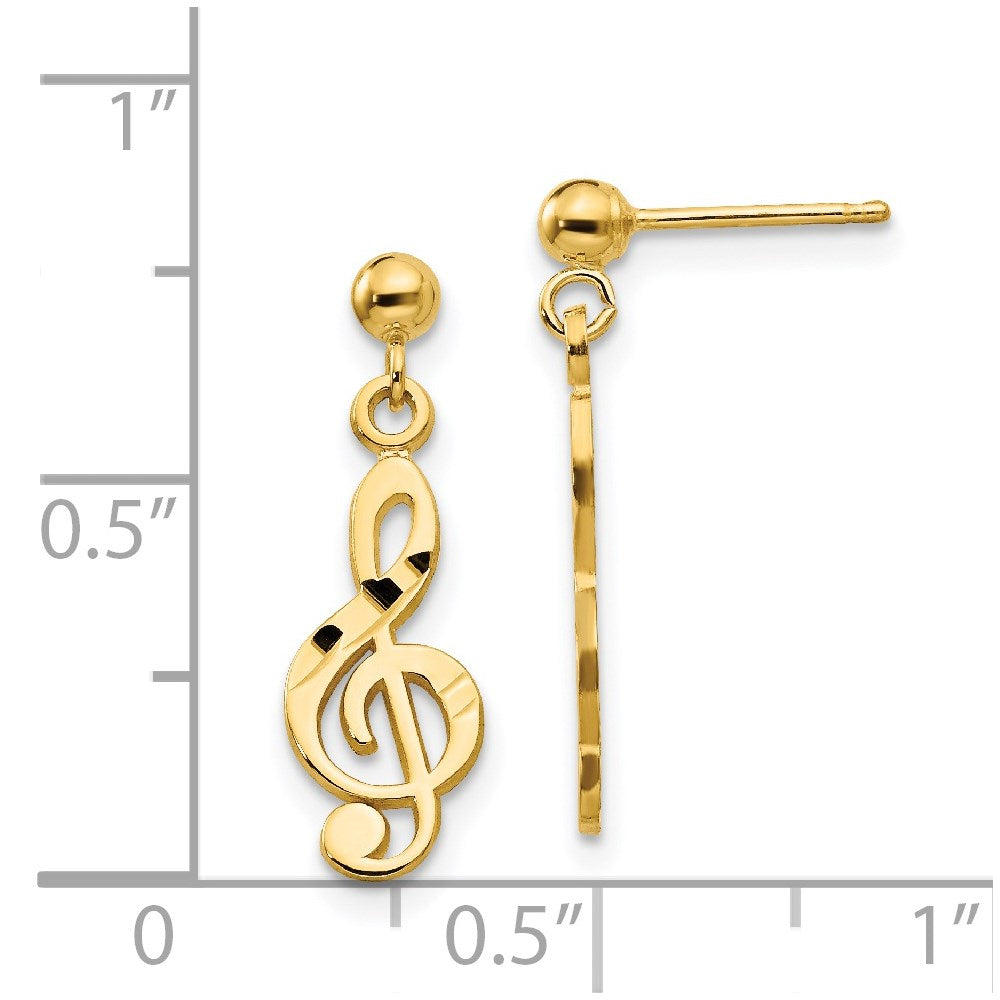 Gold Music Note Dangle Post Earrings