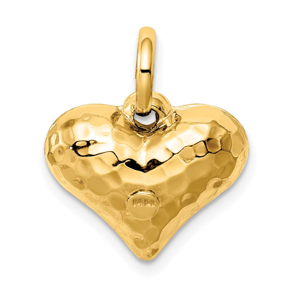 Gold Polished and Hammered 3D Heart Pendant